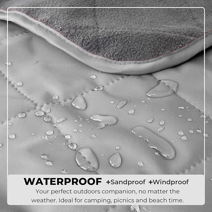 BRAWNTIDE Large Waterproof Outdoor Blanket, Extra Thick Fleece, Warm, Windproof & Sandproof, Quilted Stadium Blanket for Sports Events, Beach, Camping, Picnics, Dogs & Car, 82" x 55