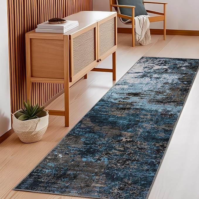 GarveeHome Washable Area Rug 3x5 Modern Abstract Blue Green | Non-Slip Backing, Stain-Resistant Low Pile Floor Cover, Colorful Indoor Mat, Bedroom, Kitchen, Laundry