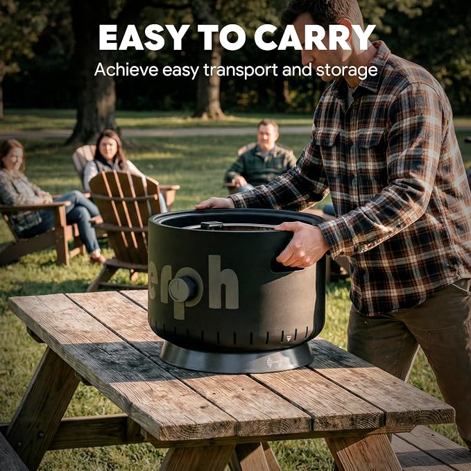 Werph 17-Inch Compact Propane Gas Fire Pit, 58,000 BTU, Black | Lightweight with Locking 2-in-1 Lid & Pumice Stones, Perfect for Camping, RV, Picnic, Fishing, and Backyard