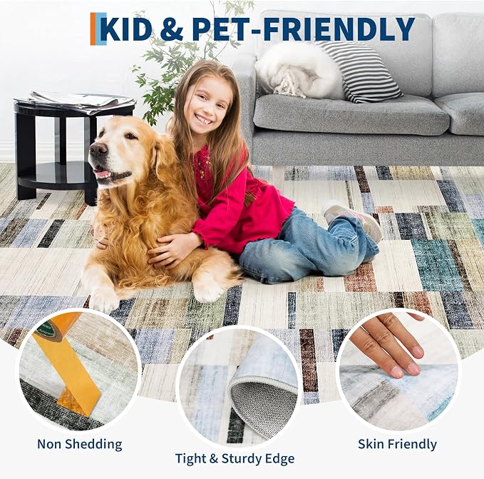 GarveeHome Geometric Area Rug 5x7 Washable Non Slip Bedroom Rug Modern Rugs for Living Room Soft Non Shedding Stain Resistant Low Pile Carpet for Dining Room Office Classroom