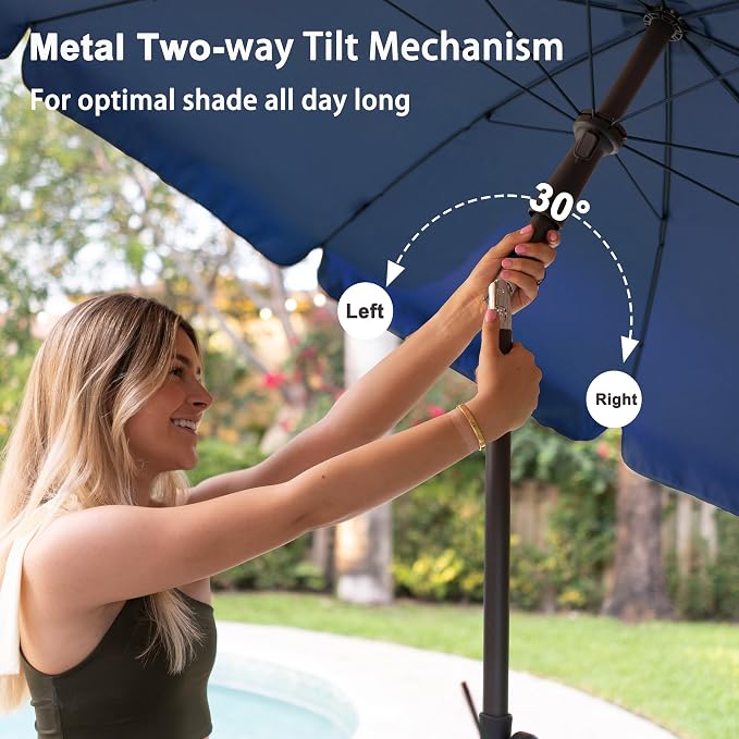 AMMSUN Patio Umbrella, 6.5 ft Outdoor Table Umbrella with Tilt Steel Pole, UPF50+ Protection, Great for Outdoor Garden Backyard, Navy Blue
