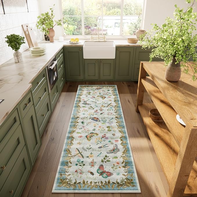 Machine Washable Rug Runners for Hallways: 2'6"x8' Kitchen Runner Stain Resistant Non Slip Low Pile Soft Carpet Runner Rug for Entryway Hallway Indoor Kitchen Beside Bedroom Bathroom Farmhouse