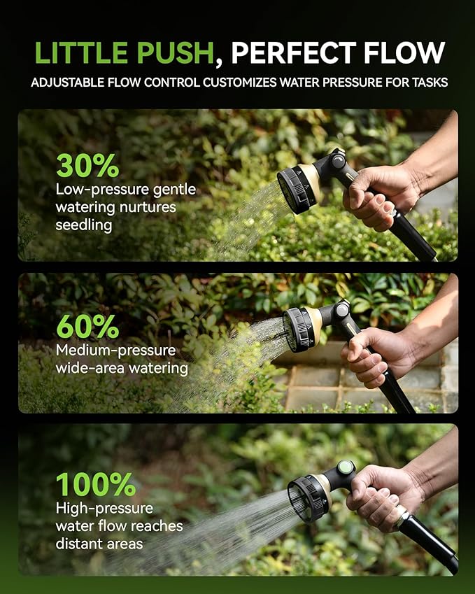 RAINPOINT Hose Sprayer Nozzle Heavy Duty - 2 Pack 8 Spray Patterns Garden Hose Nozzle with Adjustable Flow Control for Watering Plants, Washing Cars,Washing Pets, Thumb Control (2 Packs, Black)