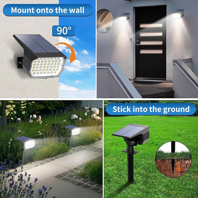 Tadyreal Solar Spot Lights Outdoor 10 Pack, [46 LED/3 Modes] Solar Landscape Spotlights Waterproof, 2-in-1 Auto On/Off Solar Powered Lights for Outside Yard Garden Wall Pathway(Cool White)
