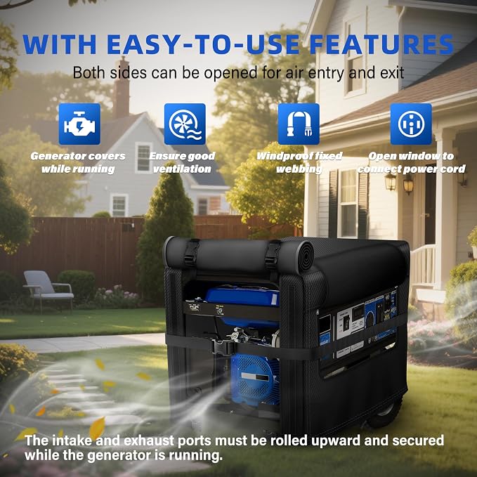 Generator Cover, 900D Heavy Duty Waterproof Fabric. 30L×30W×26H Inch Generator Covers While Running, with Windproof Strap Buckles. Fits most 6000-13000 watt Generators, Black.