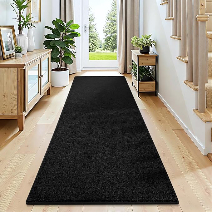Vasofe Black Runner Rug, 2x8 Long Non Slip Hallway Rug, Bedroom Runner Rugs | Indoor Thickened Memory Foam Bedside Rug for Dorm Kids Boys Room, Washable Medium Pile Soft Carpets for Entrance Hall