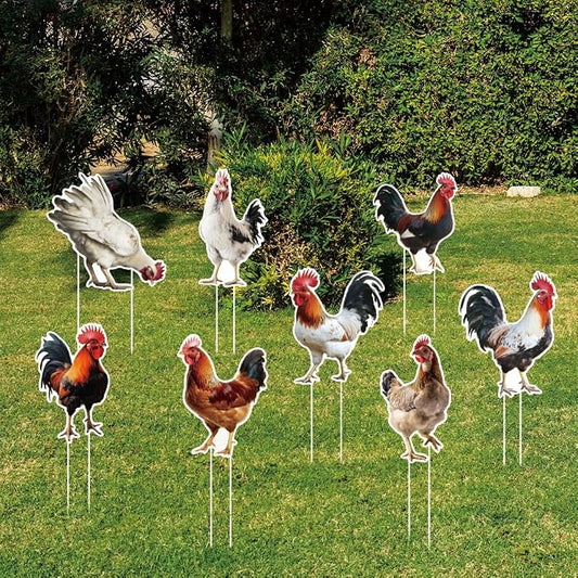 SUPERDANT 8Pcs Roosters Yard Sign with 16 Stakes Realistic Rooster Party Lawn Decorations Animal Theme Party Waterproof Sign Yard Outdoor Lawn Decorative Sign for Garden Lawn Decoration