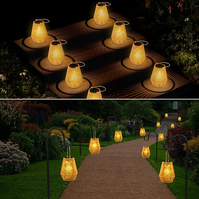 Solar Lanterns Outdoor Waterproof, KagoLing Solar Lanterns Outdoor Gifts for Women Mom Grandma Hanging Solar Lights Outdoor Handwoven Rattan Garden Decor for Outside, Patio, Yard, Porch, Lawn, 1 Pack