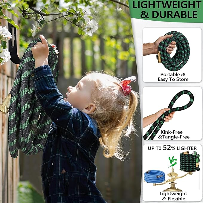 75 ft Flexible Garden Hose with 10 Spray Nozzle-Heavy Duty Superior Strength 96D Material Garden hoses -5-Layer PTE Latex Core - Lightweight Water hoses- Extra Strong Brass Connectors Garden hose