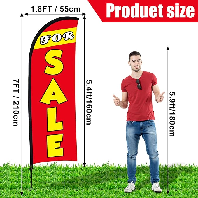 Buryeah 7 x 5.4ft Sale Feather Flag Large Sale Sign Flag Sign with Pole Kit Huge Banner Flag with Rope for Retail Store Outside Garden Business Advertising(Red)