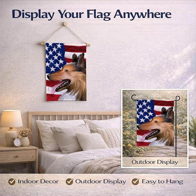 Caroline's Treasures CK6493GF Collie Smooth Dog American Flag Garden Flag Mailbox Flag Decorative Yard Flag Banner Outside Patio Artwork Yard Flower Beds, Garden Size, Multicolor