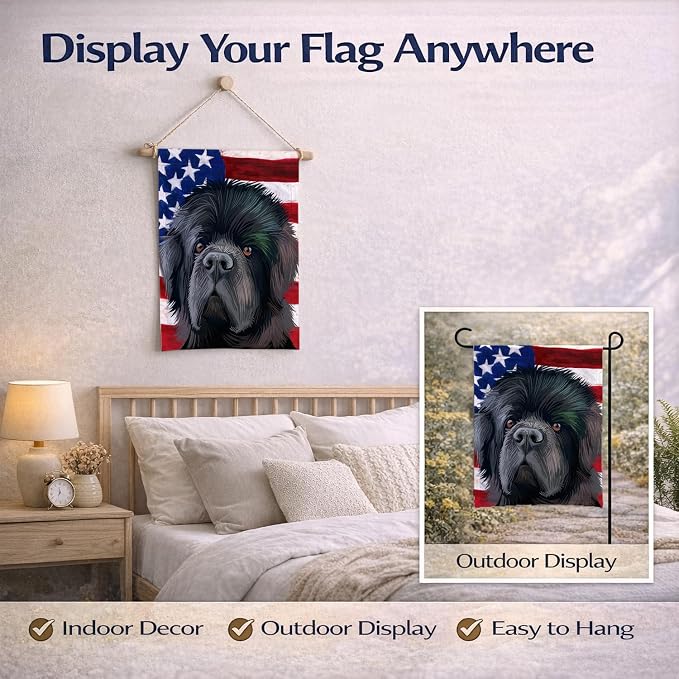 Caroline's Treasures CK6626GF Newfoundland Dog American Flag Garden Flag Mailbox Flag Decorative Yard Flag Banner Outside Patio Artwork Yard Flower Beds, Garden Size, Multicolor