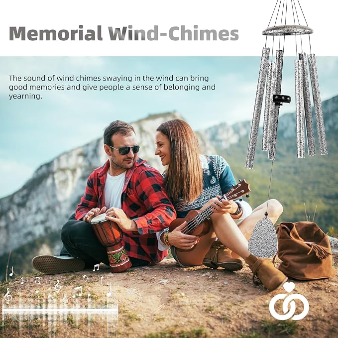 FSVGYY Wind-Chimes-Outdoor-Deep-Tone, Large Soothing Melodic Tones Windchimes, Wind Chimes for Outside, Memorial Wind Chime Best Gift for Mom Women Grandma Neighbors(32" Silver Coated Aluminum)