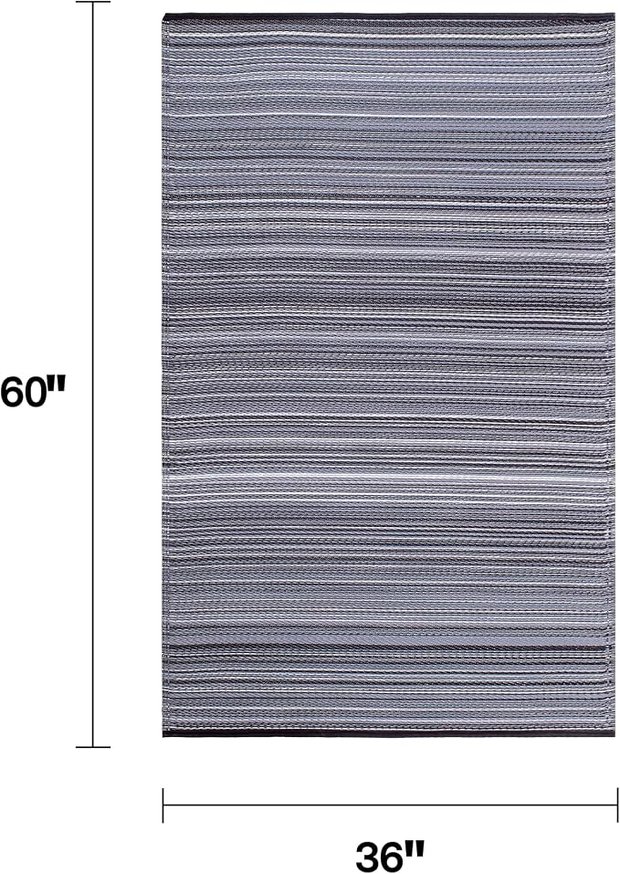 Fab Habitat Outdoor Rug - Waterproof, Fade Resistant, Crease-Free - Premium Recycled Plastic - Striped - Porch, Deck, Balcony, Mudroom, Laundry Room, Patio - Cancun - Midnight - 3 x 5 ft