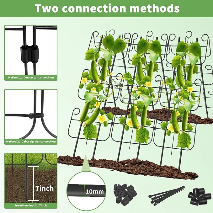 Cucumber Trellis for Raised Bed, Metal Rustproof A-Frame Garden Trellis, Outdoor Heavy Duty Climbing Plants Support for Cucumber, Vegetables, Vine, Expandable Height & Width