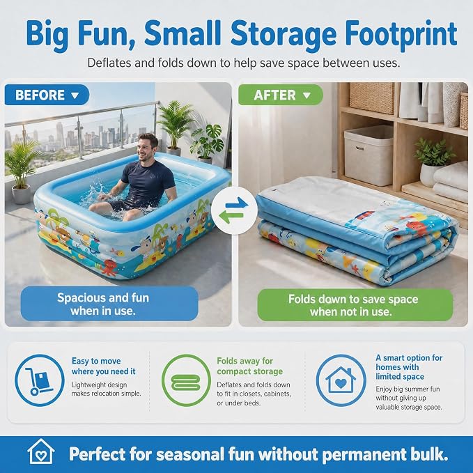 Heavy Duty 4-Ring Inflatable Family Pool 82x53x26 Inches Blow Up Swimming Pool for Backyard Garden Summer Water Party
