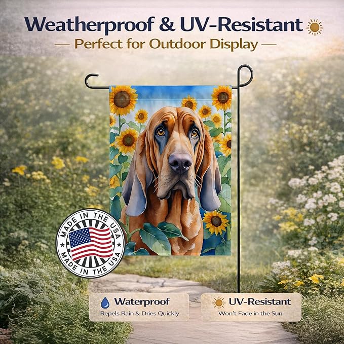 Caroline's Treasures DAC6029GF Bloodhound in Sunflowers Garden Flag Mailbox Flag Decorative Yard Flag Banner Outside Patio Artwork Yard Flower Beds, Garden Size, Multicolor