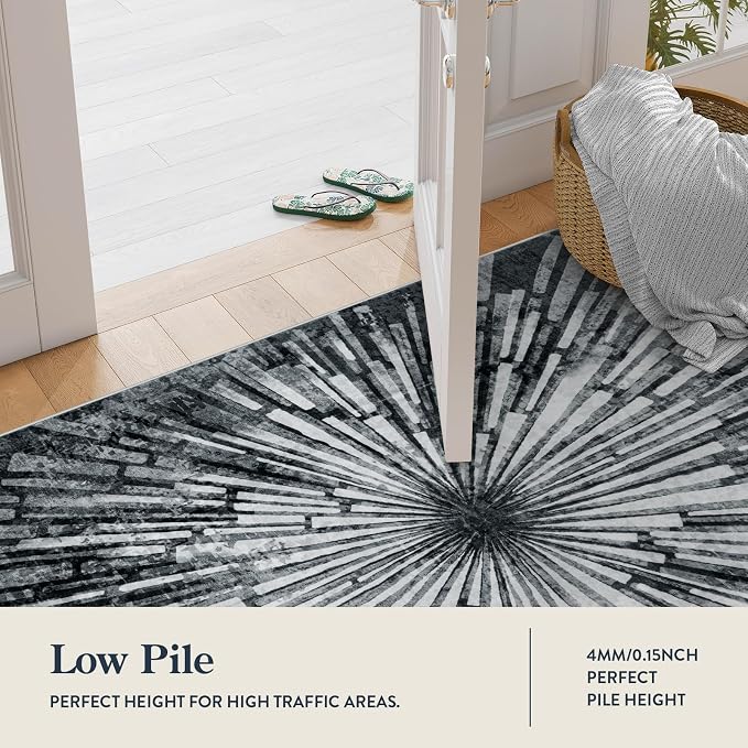 Lahome Manon Black 8x10 Rugs for Living Room, Modern Area Rugs Low Pile Soft Bedroom Rug, Washable Abstract Dining Room Rug Large Floor Carpet for Kids Playroom Nursery