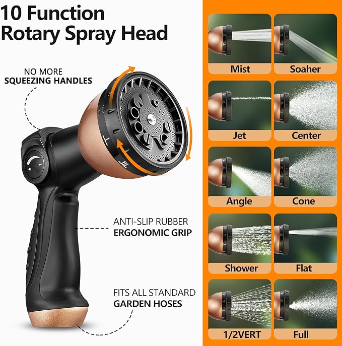 Garden Hose 75ft, 2026 Ultra Lightweight Water Hoses w/10 Function Spray Nozzle and 3/4" Brass Fittings- Durable, & Flexible Water Pipe for Yard, Lawn, Outdoor & Gardening(Black Rose gold)