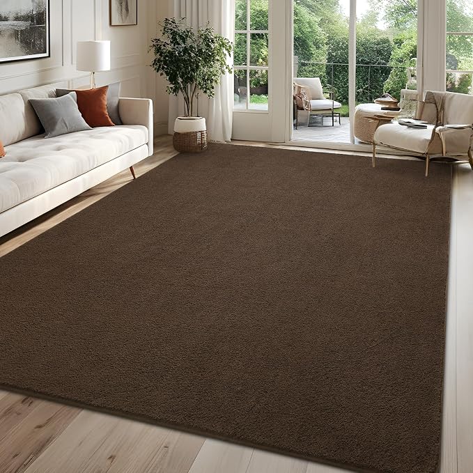 6x9 Dark Brown Area Rug Modern Aesthetic Minimalist | Washable Memory Foam, Low Pile Non Slip Indoor Carpet for Living Room Bedroom Office Classroom College Dorm Room Home Decor