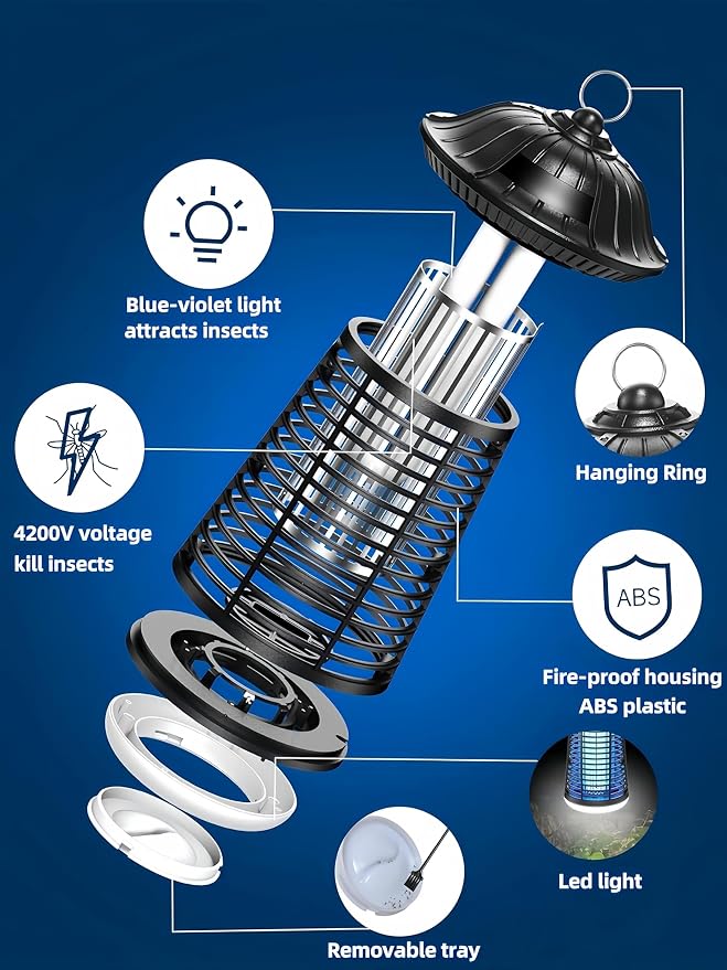 snanlen 4200V High-Powered Electric Bug Zapper Outdoor & Indoor with LED Attractant, Durable ABS Mosquito Zapper Outdoor, Plug-in Fly Trap & Mosquito Killer for Patio, Yard, Garden and Home
