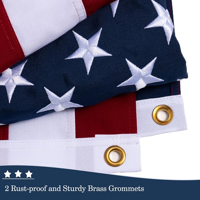 JRED 100% Cotton American Flags for Outside 2.5x4 FT US Flag Heavy Duty Outdoor Fade Resistant Embroidered Stars Sewn Stripes, Brass Grommets