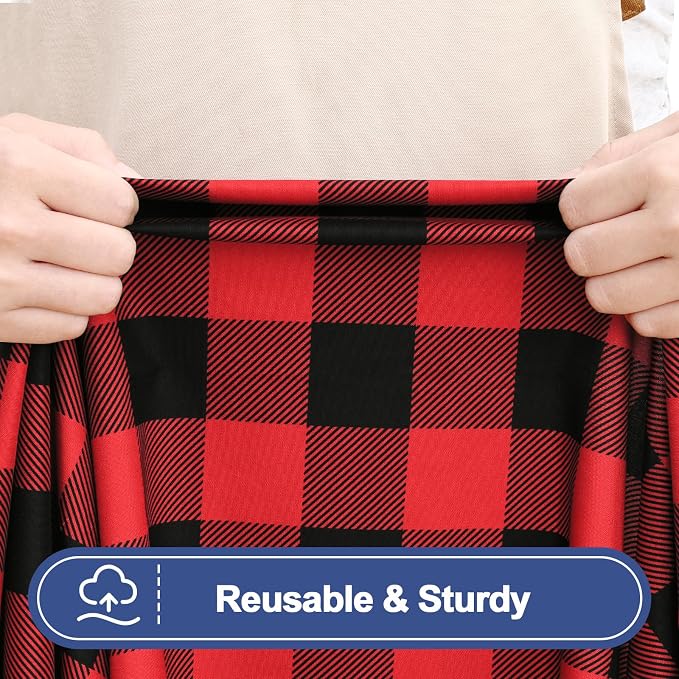 Smiry Picnic Table Cover with Bench Covers, Waterproof Elastic Fitted Tablecloths for 8 Foot Rectangle Tables, Washable Buffalo Plaid Tablecloth for Camping, Outdoor & Christmas (Black & Red, 30"x96")