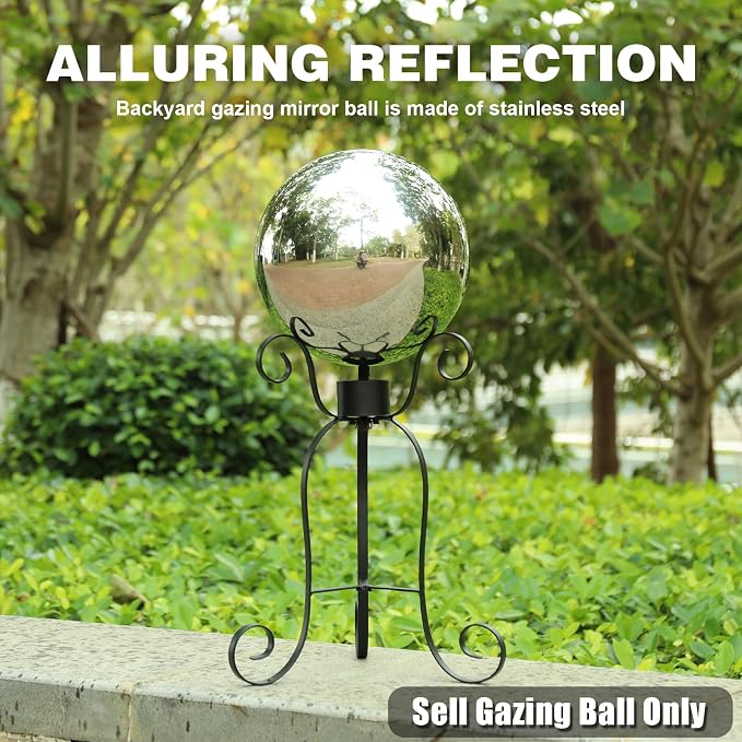 VCUTEKA Gazing Ball, 10" Stainless Steel Silver Garden Globes Outdoor Decor | Reflective stainless steel gazing ball with silver mirror finish that creates striking focal point Lawn indoors or outdoors