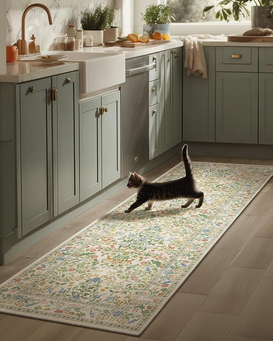 Washable Runner for Hallways Kitchen Rug: 2'6"x8' Runner Rugs Stain Resistant Non Slip Low Pile Soft Carpet Runners Rug for Entryway Indoor Kitchen Hallways Bedroom Beside Laundry Room
