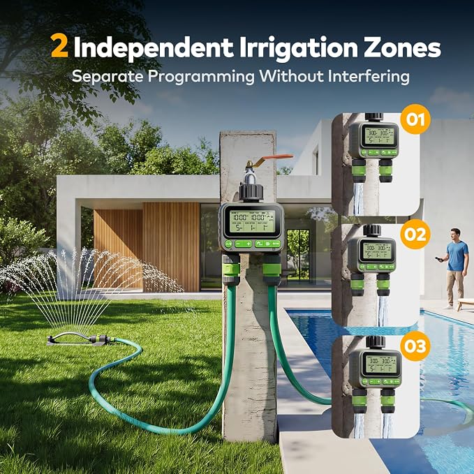 NexusLab Wireless Remote Hose Timer, 4 Programmable Watering Schedules (1 Sec to 99 Hr), IP65 Waterproof Sprinkler & Drip Irrigation Timer, 3/4 inch NH Thread, Rain Delay, AA Battery