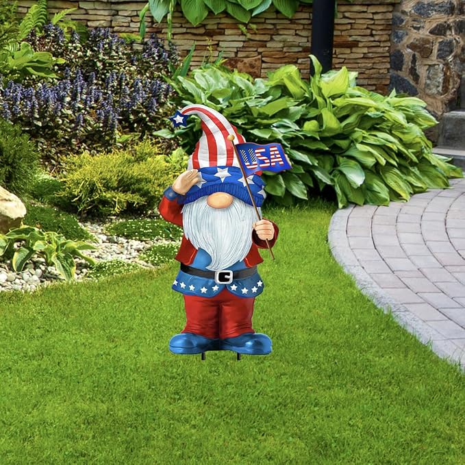 Briarwood Lane Summer 4th of July Metal Art 32.5x14 Patriotic Gnome for Summer Metal Art