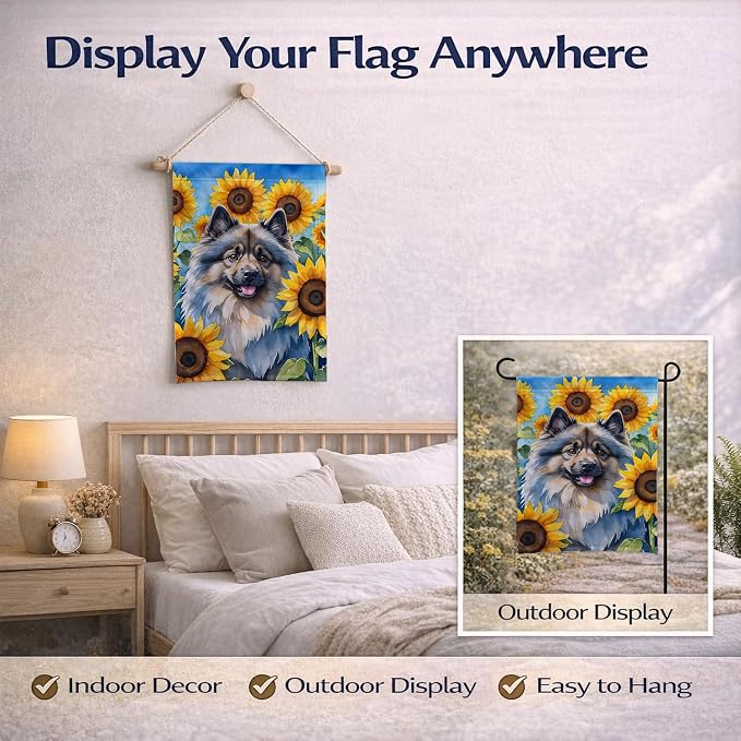Caroline's Treasures DAC6105GF Keeshond in Sunflowers Garden Flag Mailbox Flag Decorative Yard Flag Banner Outside Patio Artwork Yard Flower Beds, Garden Size, Multicolor