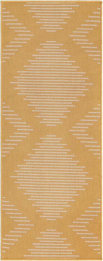 Unique Loom Outdoor Modern Collection Area Rug - Tambor (2' x 5' 1" Runner, Yellow/ Ivory)