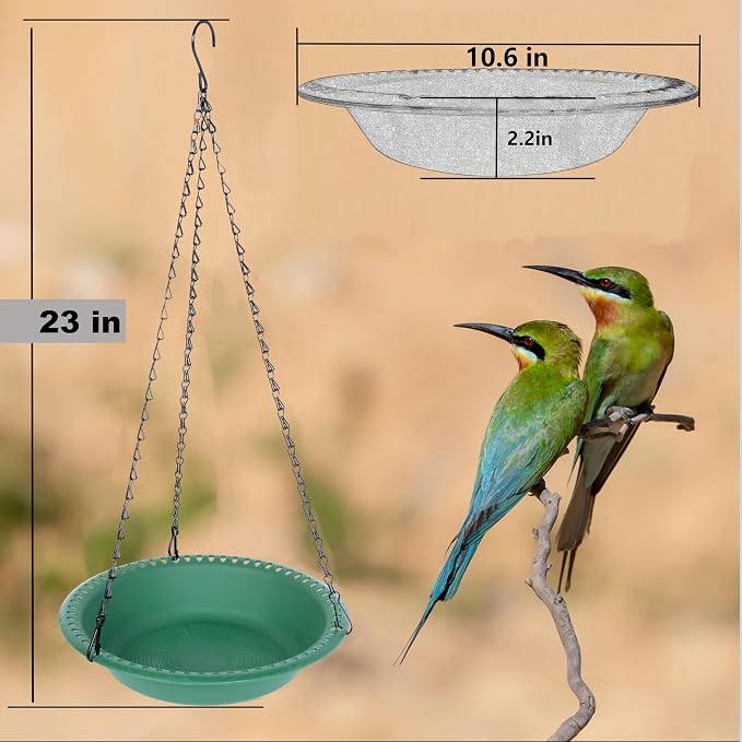 Hanging Bird Feeder Tray with Drainage Holes for Outside, Rugged Recycled Plastic Wild Bird Feeding Station (10 inch, Green)