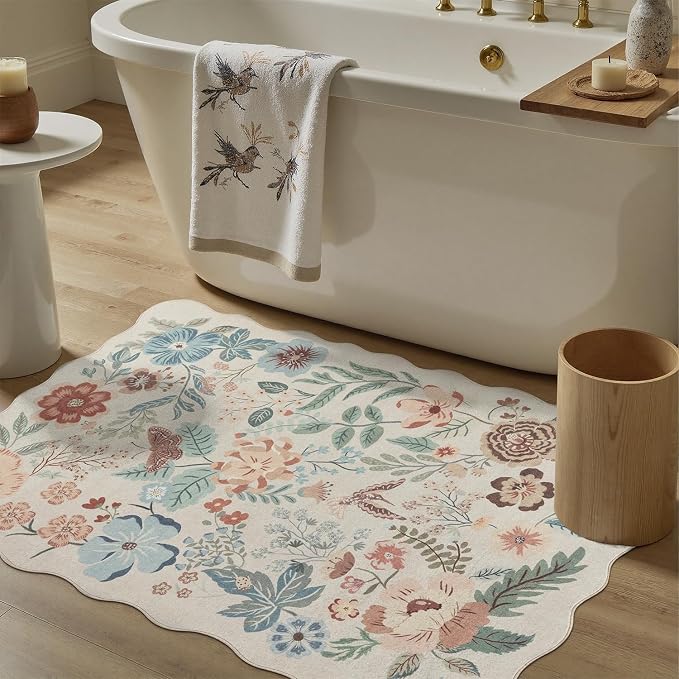 DCX Vintage Floral Washable Area Rug 3x5, Non Slip Low Pile Rug, Beige | Rugs for bedroom, living room, dining room, office, soft, kid & pet friendly, sain resistant indoor carpet, home decor