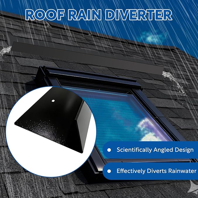 1 pcs Rain Diverter for Roof, Stainless Steel Roof Rain Diverter, 3.2ft Rain Gutter Diverter for Shingles Roofing, Roof Chimneys, Doorways, Windows and Roof Vents (Black)