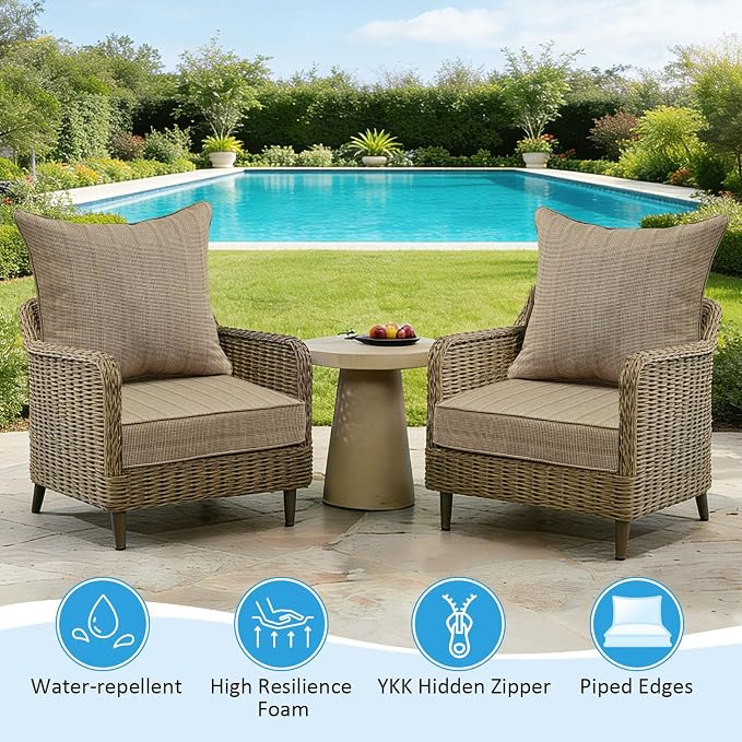 Outdoor Deep Seat & Back Cushion Set (2-Pack), 24 x 24 Inch Water Repellent and Fade Resistant Patio Furniture with Removable Cover for Outside Sofa Couch, Sierra Linen
