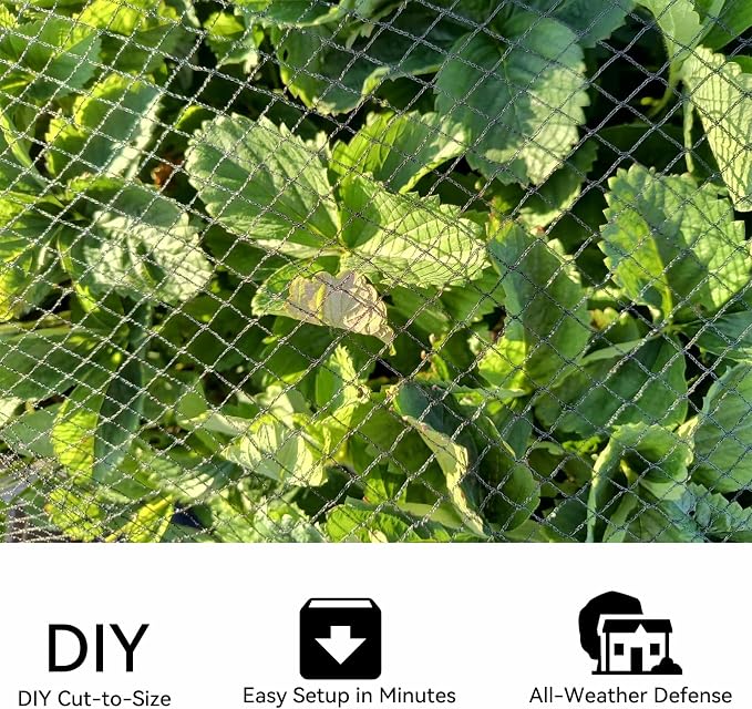 Bird Netting for Garden 7.5x100 Ft, 1/2 Inch Mesh Heavy Duty Garden Netting for Plants, Fruit Trees & Blueberries, UV Resistant Outdoor Protection Against Birds, Squirrels, Deer & Poultry