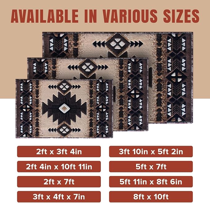YHSF Southwest Native American Area Rug – Thick, Soft, Durable & Easy to Maintenance Tribal Design Boho Rug– Ideal for Bedroom, Living Room & Hallway - Berber, 2 Feet x 3 Feet 4 Inches