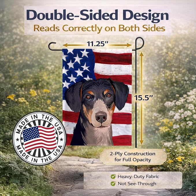 Caroline's Treasures CK6520GF Eurohound Dog American Flag Garden Flag Mailbox Flag Decorative Yard Flag Banner Outside Patio Artwork Yard Flower Beds, Garden Size, Multicolor