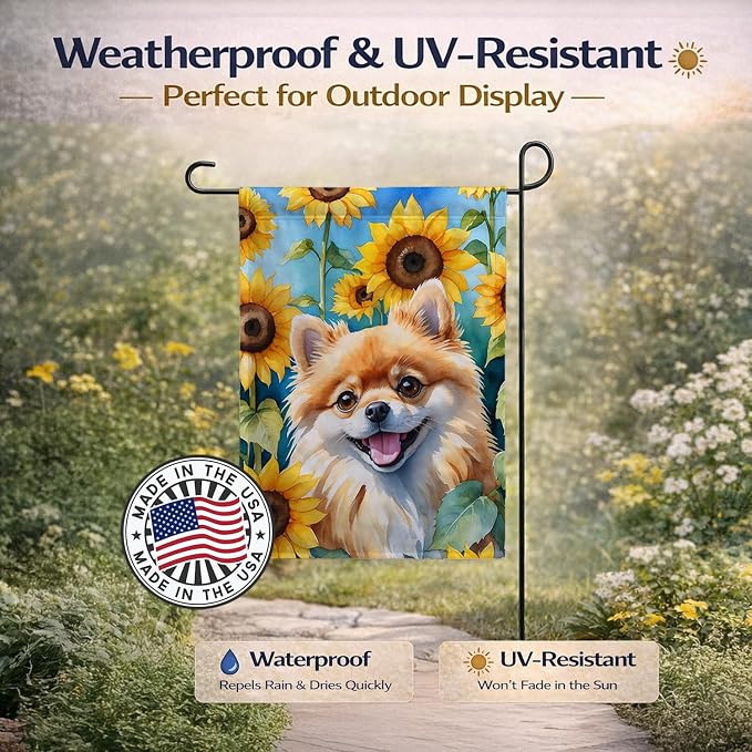 Caroline's Treasures DAC6136GF Pomeranian in Sunflowers Garden Flag Mailbox Flag Decorative Yard Flag Banner Outside Patio Artwork Yard Flower Beds, Garden Size, Multicolor