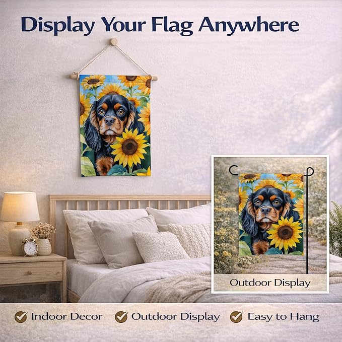 Caroline's Treasures DAC6048GF Cavalier Spaniel in Sunflowers Garden Flag Mailbox Flag Decorative Yard Flag Banner Outside Patio Artwork Yard Flower Beds, Garden Size, Multicolor