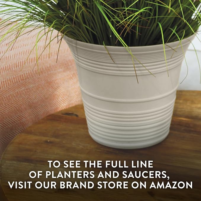 The HC Companies 7 Inch Sedona Round Self Watering Planter Pots, Lightweight UV-Resistant Plastic Indoor & Outdoor Planters, 4-Pack Flower Pots for Garden & Home Decor, Cottage Stone