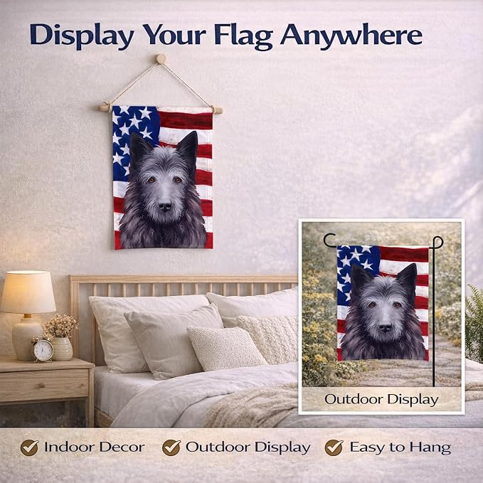 Caroline's Treasures CK6452GF Bouvier des Ardennes American Flag Garden Flag Mailbox Flag Decorative Yard Flag Banner Outside Patio Artwork Yard Flower Beds, Garden Size, Multicolor