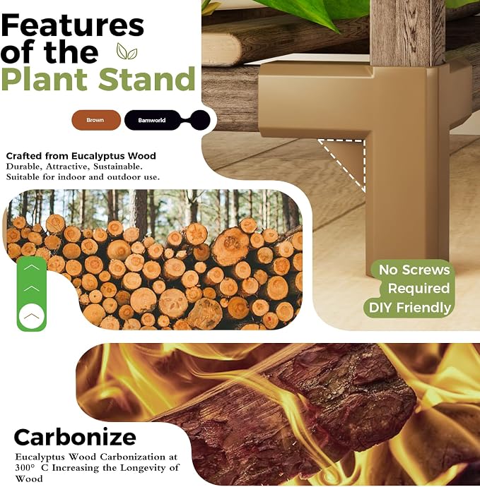 Bamworld Plant Stands Indoor 5 Sets Plant Shelves Outdoor Wooden Plant Holder for Multiple Plants Flower Stands for Living Room Balcony Garden Patio Lawn Window