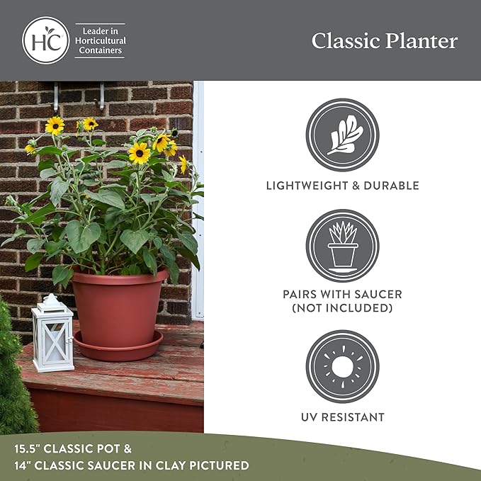 The HC Companies Classic Round Plastic Plant Pot w/Rolled Rim - Lightweight & UV Resistant Flower Pot for Herbs & More - Outdoor & Indoor Plant Pots w/Drainage (17 inch Sandstone, Pack of 1)