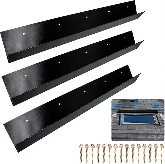 3 pcs Rain Diverter for Roof, Stainless Steel Roof Rain Diverter, 3.2ft Rain Gutter Diverter for Shingles Roofing, Roof Chimneys, Doorways, Windows and Roof Vents (Black)