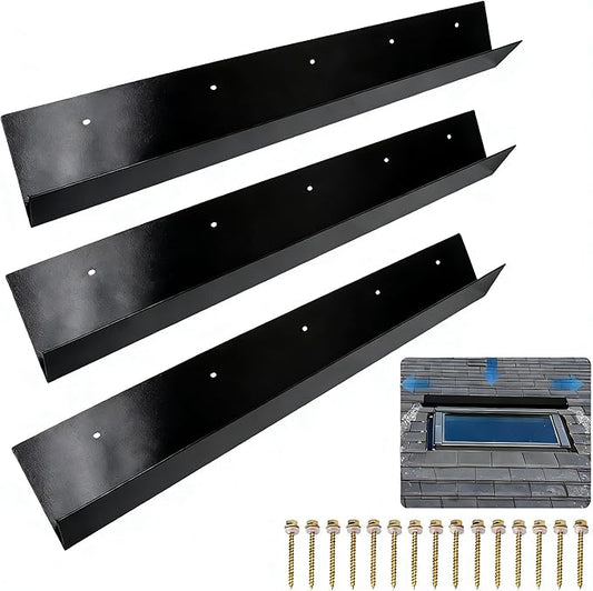3 pcs Rain Diverter for Roof, Stainless Steel Roof Rain Diverter, 3.2ft Rain Gutter Diverter for Shingles Roofing, Roof Chimneys, Doorways, Windows and Roof Vents (Black)