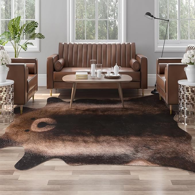 AROGAN Premium Bear Print Rug, Faux Animal Hide Rugs, Non-Slip 6.2 x 5.2 Ft | Machine Washable Animal Print Hide Leopard Skin Area Rug for Bedroom Living Room Home Decor Pet Friendly