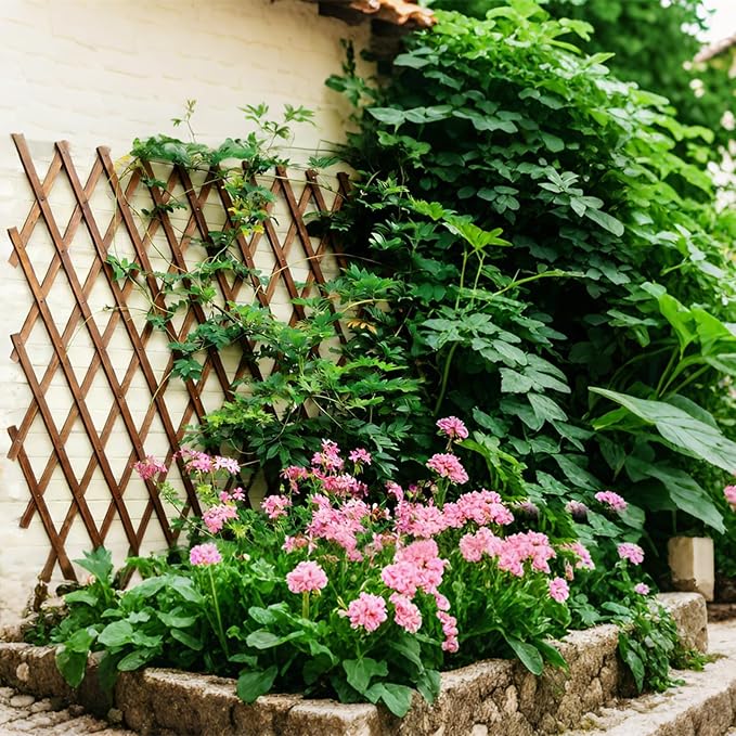 Expandable Garden Trellis, 38" x 89" Large Wooden Lattice Fence Wall Panel Lattice Trellis for Climbing Plants Outdoor Ivy Vine Rose Clematis for Garden Patio Room Decor (1Pcs Brown)